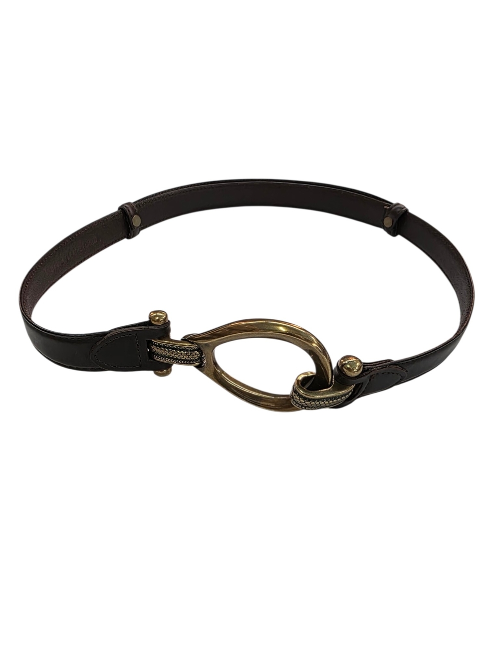 Women's Dark Brown Leather Belt with Gold/Brass Oval Connector